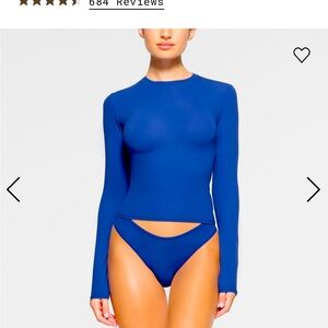 Skims Fits Everybody Long Sleeve Tshirt Sz L Sapphire Blue NWT